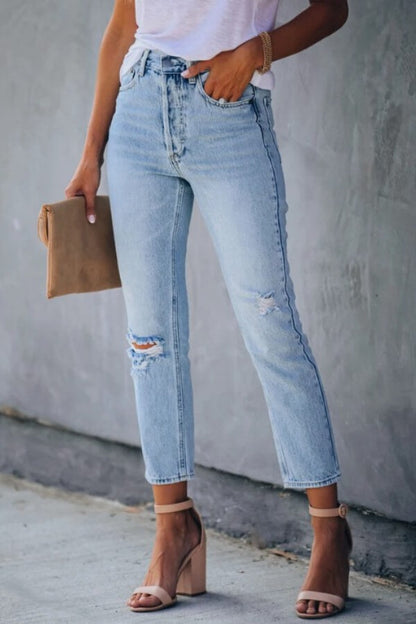 Antmvs Fashion Casual Broken Holes Stretch Jeans