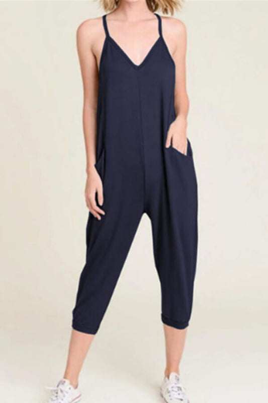 Antmvs Fashion Sexy Solid Color Sling Jumpsuit