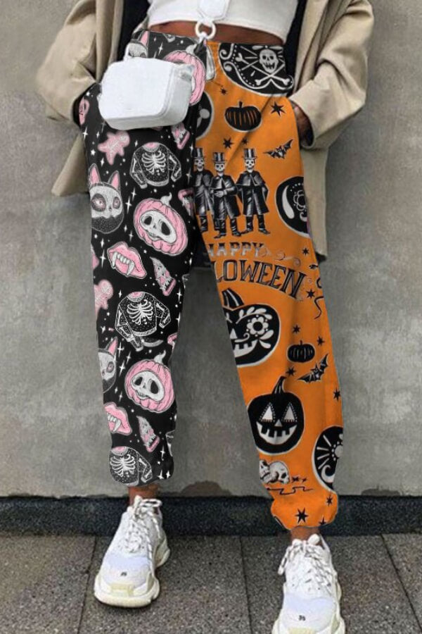 Antmvs Fashion Halloween Print Patchwork Trousers