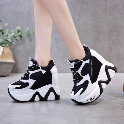 antmvs Women High Platform Shoes New Breathable Women Height Increasing Shoes 12 CM Thick Sole Trainers Sneakers Woman Casual shoes