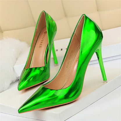 Amozae   Pumps Women Shoes High Heels 10.5cm Blue Green Patent Leather Stiletto Ladies Fetish Wedding Bridal Shoes Plus Size