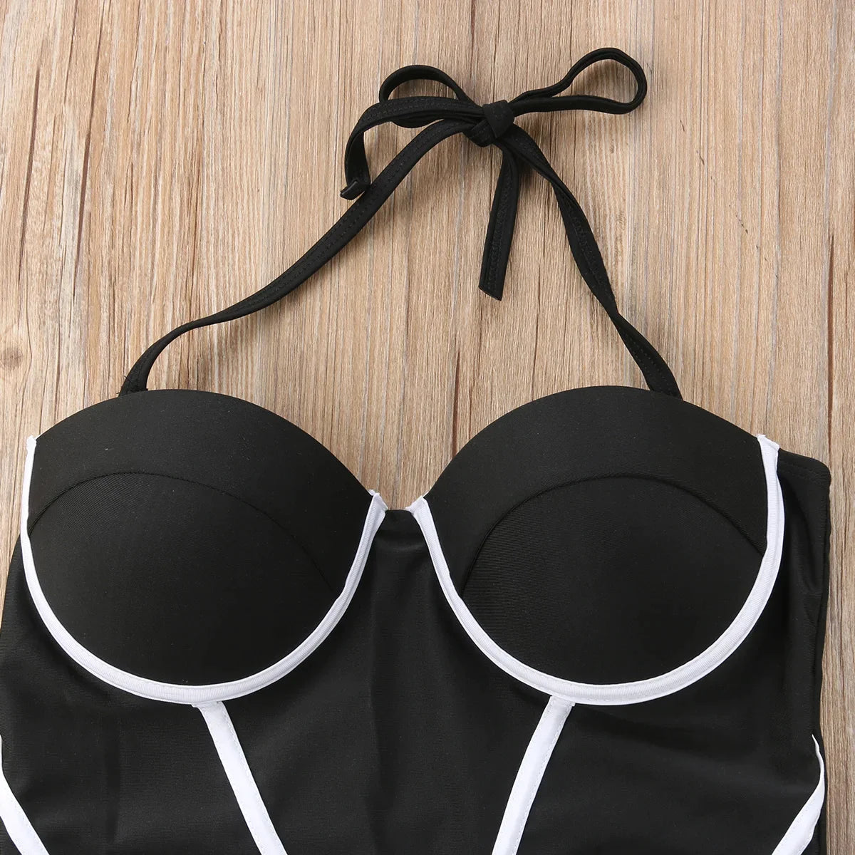 antmvs- Women Strapless Patchwork Body Push Up Swimwear Lady Beachwear 1 Piece Swimsuit Bodysuit Swimming Bathing Suit