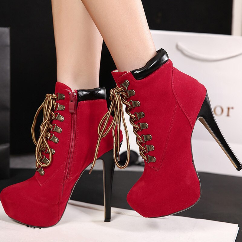 Amozae Women Pumps Shoes Boots Cross Tied Platform   Stiletto Ankle Female Zipper Super High Heels Ladies Fashion Thin Heel