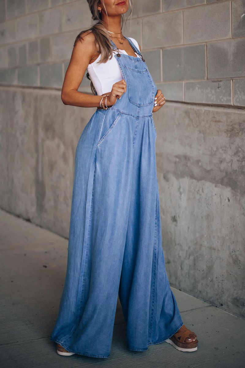 Antmvs Denim Wide Leg Suspenders Jumpsuit