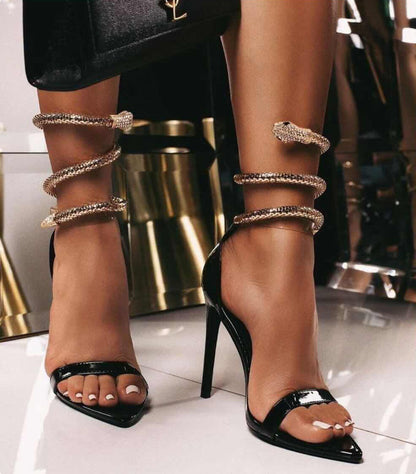 Amozae Summer Women   Pumps Sandals Stiletto Pointed Toe Ladies High Heels Fashion PU Snake Transparent Female Party Shoes Hot
