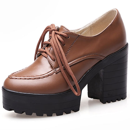 Amozae Fashion New Lace-Up Platform Comfortable Shoes Woman Pumps Female Chunky High Heels Concise Pumps Women Shoes