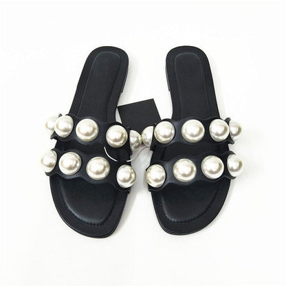 antmvs Fashion Flat Slippers Party  shoes Fulgurant Pearl Sandals thin Belt Roman Flat Women Flip Flops Casual Beach