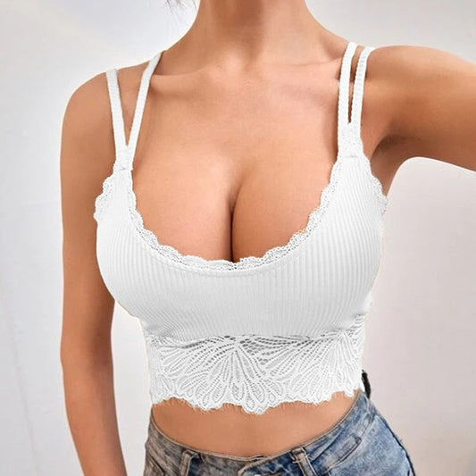 Back to school outfit antmvs  Backless Lace Camisole Backless Crop Top   Ladies Summer Vintage   Sweet Vest Solid Color Simple Top Women's Underwear  0823