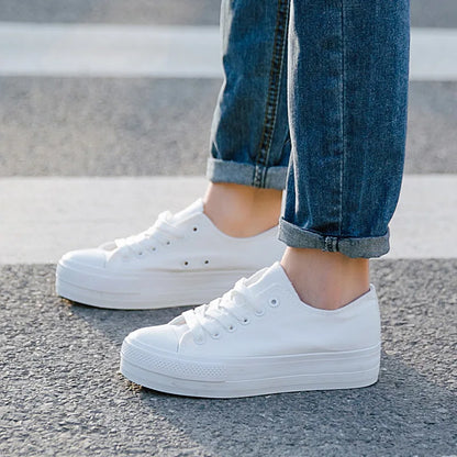 antmvs-White Woman Casual Shoes  Spring Autumn Female Canvas Shoes Thick Bottom Lace Up Ladies Flats Fashion High Quality Footwear