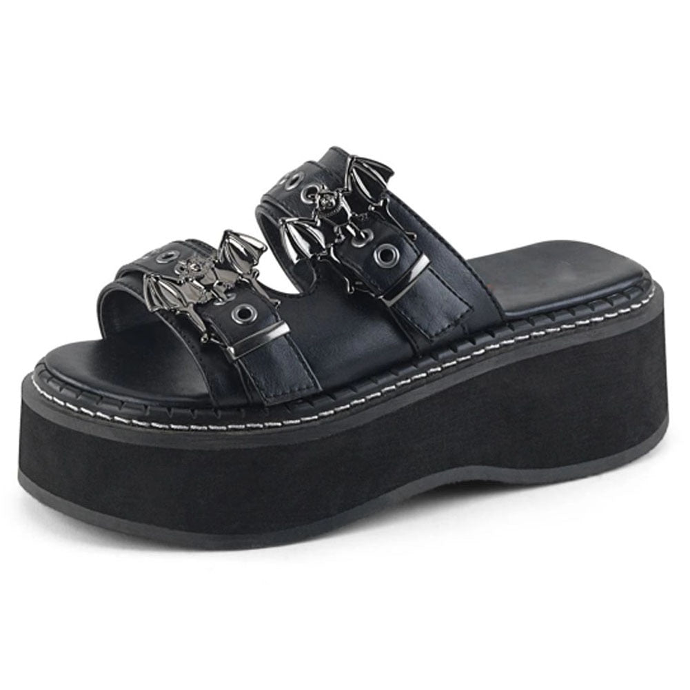 antmvs Summer  Double Strap Buckles  Platform Wedges Fashion Goth Slippers Hot Women's Matal  Sandal For Comfy  Black Shoes