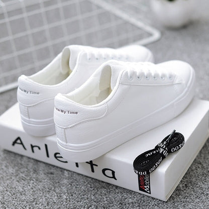 Women Sneakers  Fashion Breathble Vulcanized Shoes Women Pu leather Platform Shoes Women Lace up Casual Shoes White