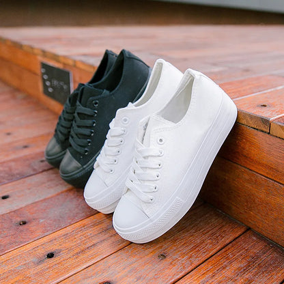antmvs-White Woman Casual Shoes  Spring Autumn Female Canvas Shoes Thick Bottom Lace Up Ladies Flats Fashion High Quality Footwear