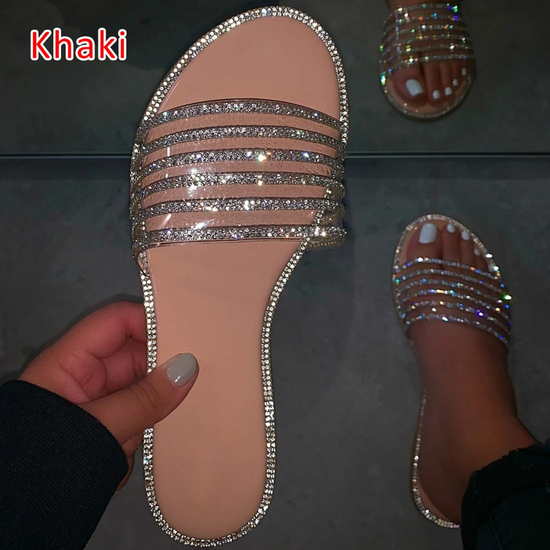 antmvs Glitter Slippers Women Summer Sandals Fashion Bling Female Color Flip Flops Beach Diamond Flat Shoes Outdoor Sandals 43