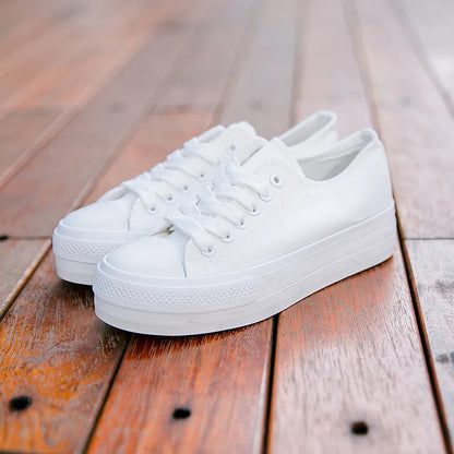 antmvs-White Woman Casual Shoes  Spring Autumn Female Canvas Shoes Thick Bottom Lace Up Ladies Flats Fashion High Quality Footwear
