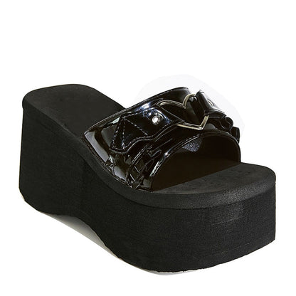 antmvs Summer  Double Strap Buckles  Platform Wedges Fashion Goth Slippers Hot Women's Matal  Sandal For Comfy  Black Shoes