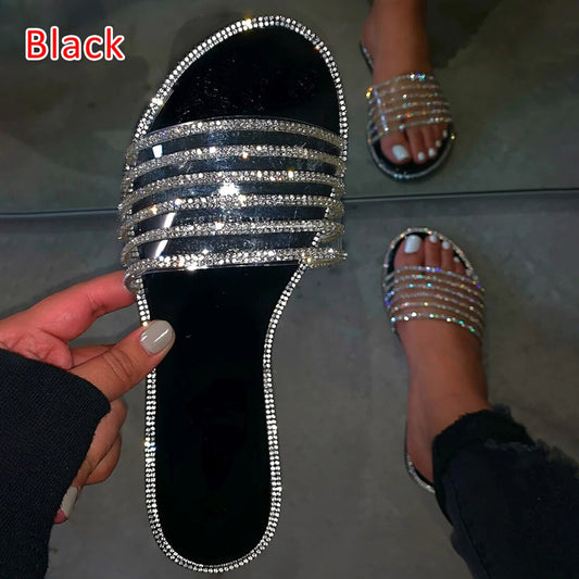 antmvs Glitter Slippers Women Summer Sandals Fashion Bling Female Color Flip Flops Beach Diamond Flat Shoes Outdoor Sandals 43