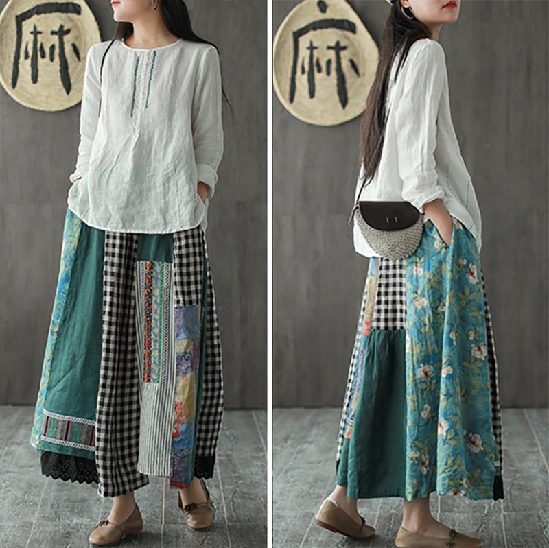 Antmvs Asymmetrical Print Casual 100% Linen A-line Skirt ( Limited Stock)