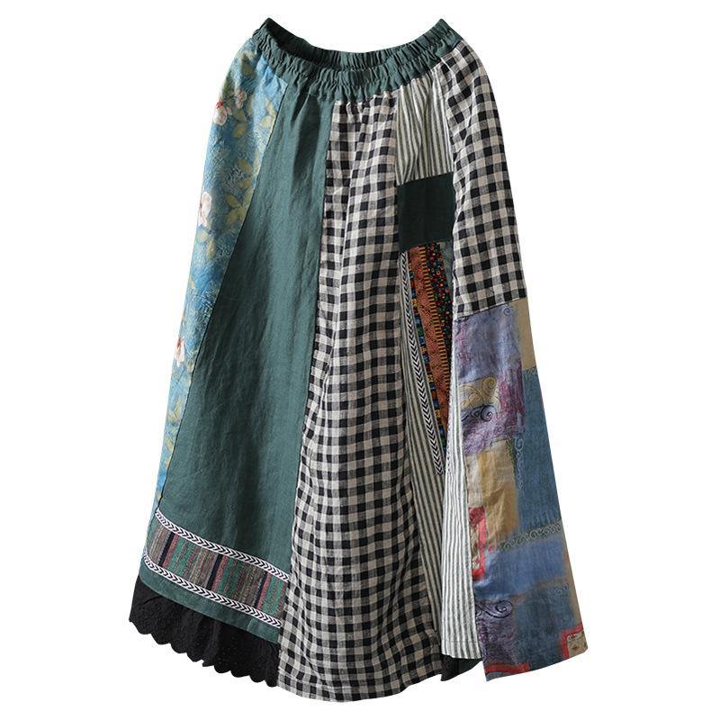 Antmvs Asymmetrical Print Casual 100% Linen A-line Skirt ( Limited Stock)