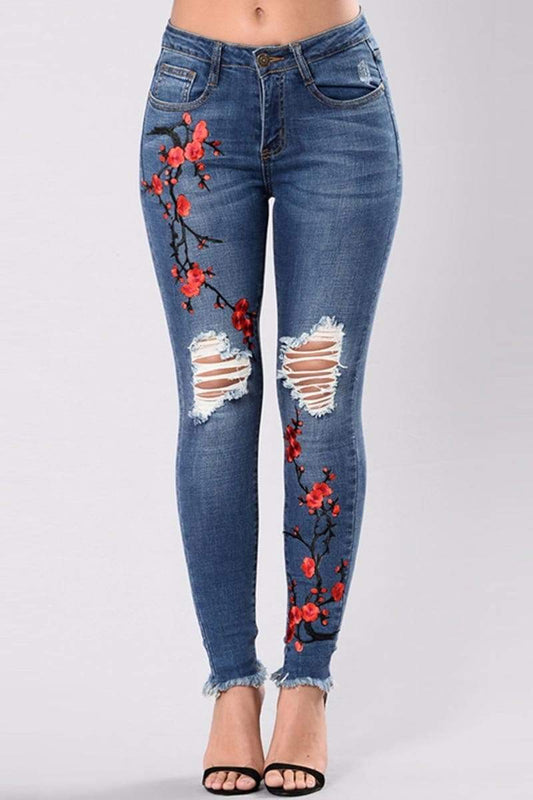 Antmvs Fashion Embroidered High Waist Jeans