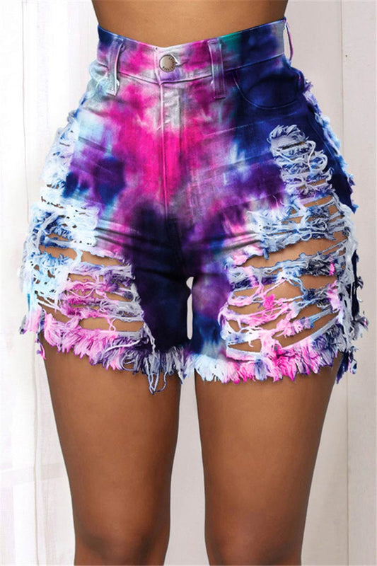 Antmvs Sexy Holes Tie Dye Print Shorts