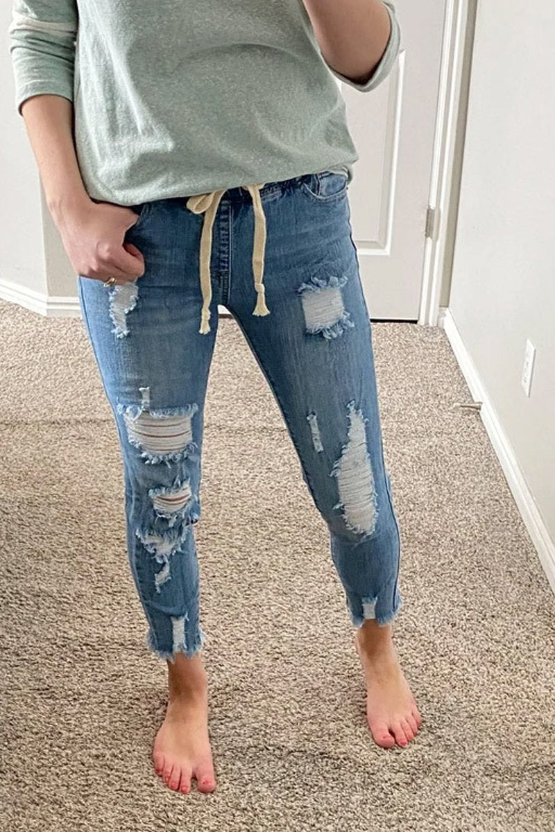 Antmvs Denim Hole Ripped Skinny Pants