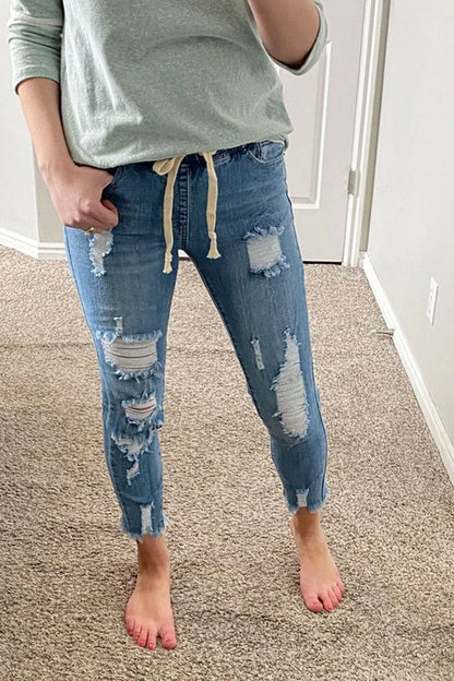 Antmvs Denim Hole Ripped Skinny Pants