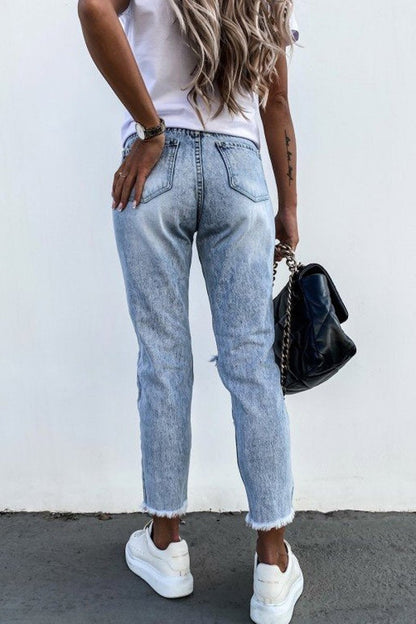 Antmvs Burrs Denim Ripped Straight-Leg Pants