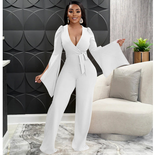 Antmvs Irregular Flared Sleeve Wide Leg Jumpsuit