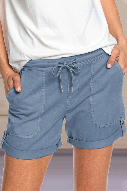 Antmvs Solid Drawstring Waist Casual Shorts