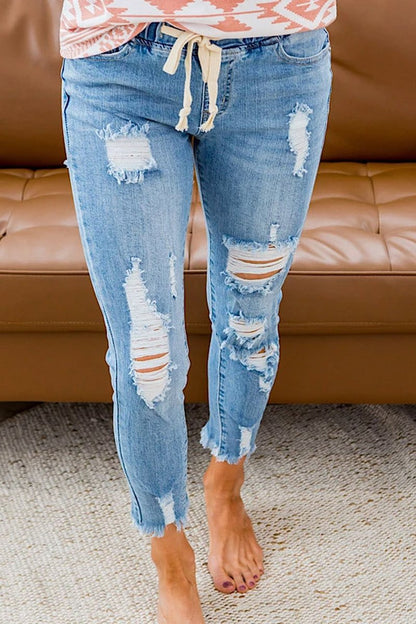 Antmvs Denim Hole Ripped Skinny Pants