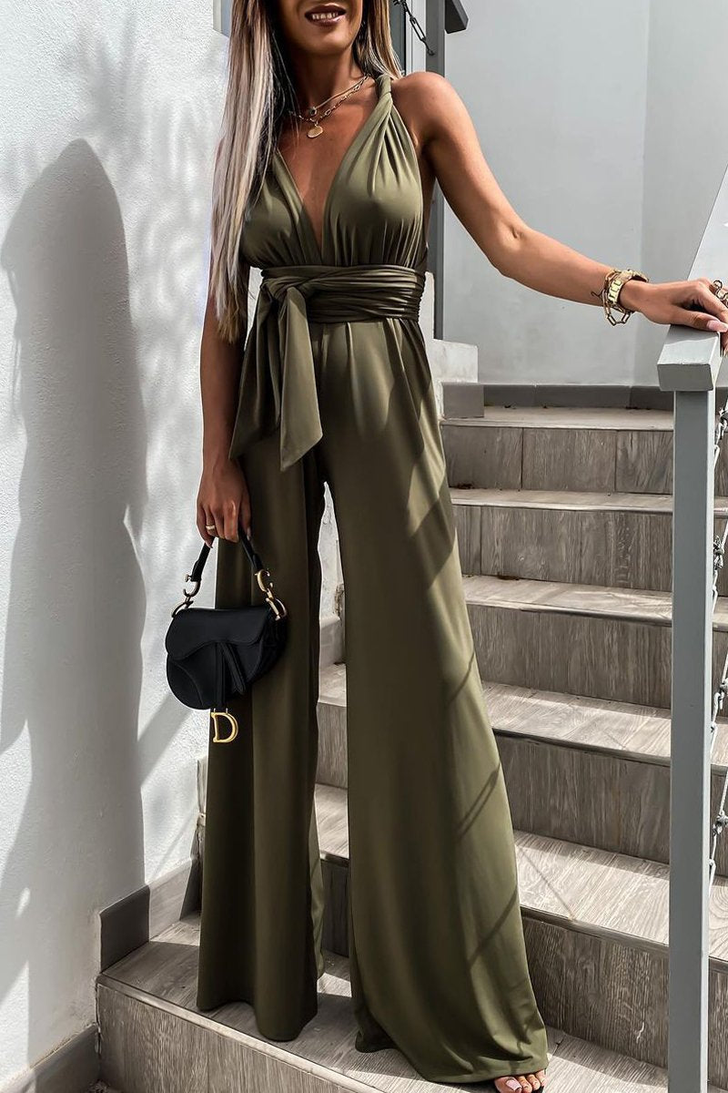 Antmvs Sleeveless Back Criss Cross Jumpsuit