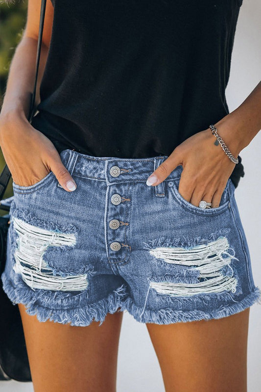 Antmvs Denim Vintage Hole Button Casual Shorts