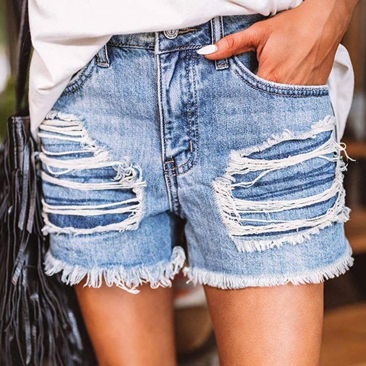 Antmvs Denim Burrs Tassel Ripped Shorts