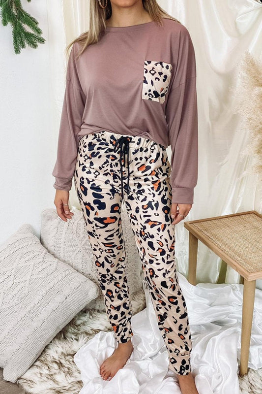 Antmvs Leopard Print Long Sleeve Two Piece Sets