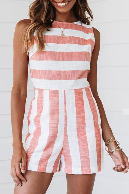 Antmvs Stripe Print Sleeveless Casual Romper