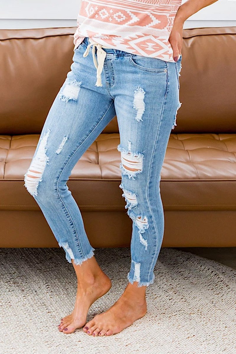 Antmvs Denim Hole Ripped Skinny Pants