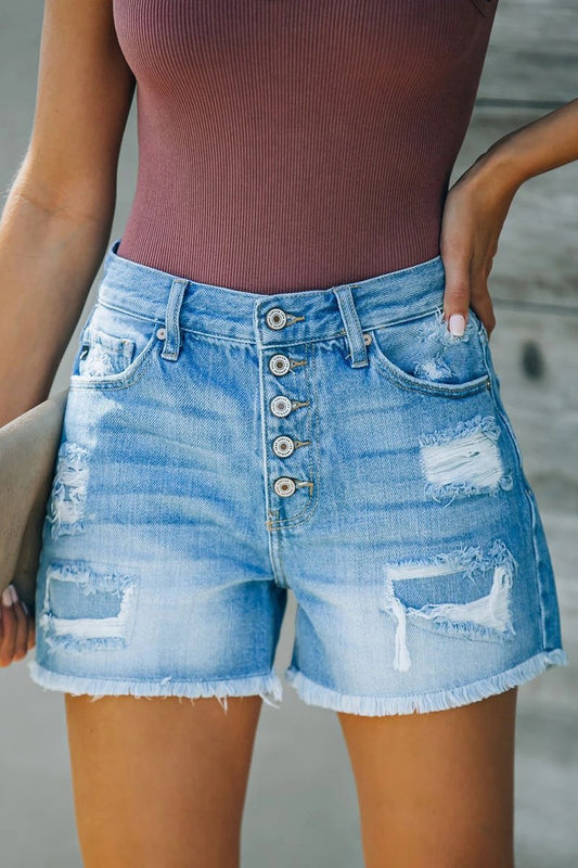 Antmvs Denim High Waist Ripped Shorts