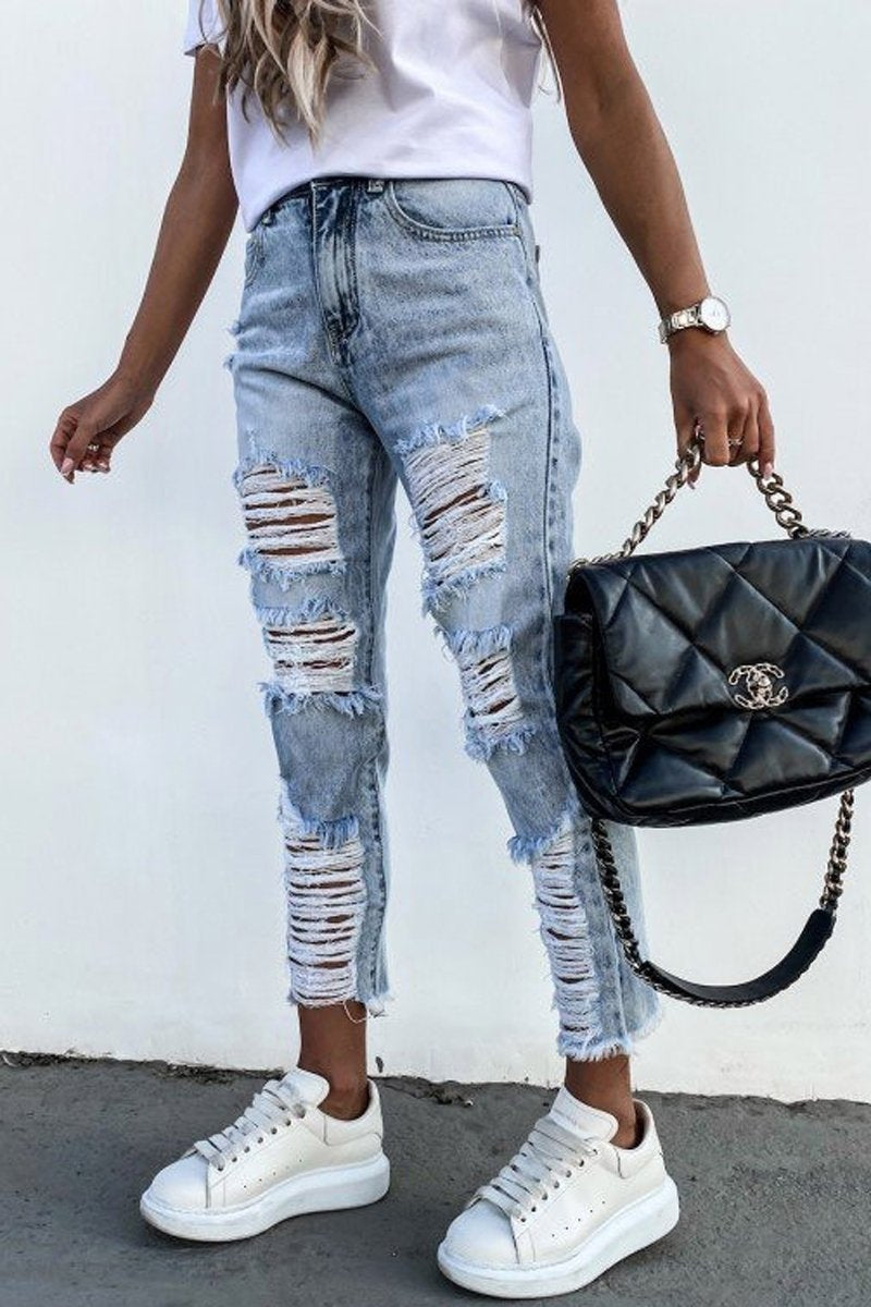 Antmvs Burrs Denim Ripped Straight-Leg Pants