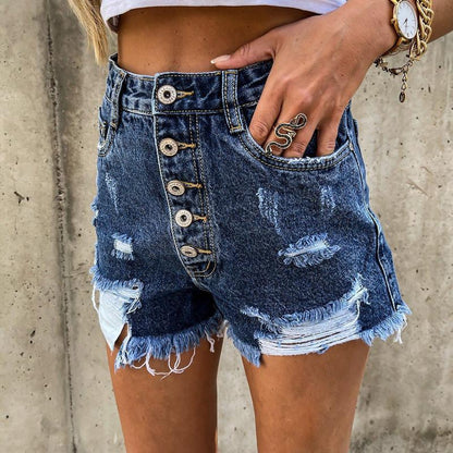 Antmvs Denim Burrs High Waist Shorts