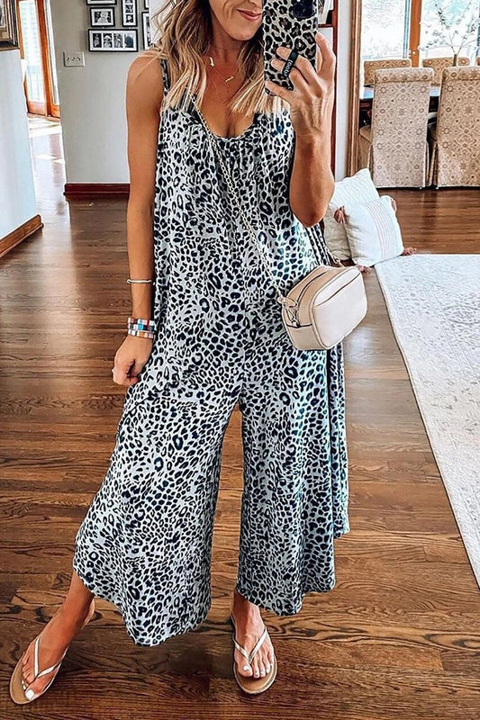 Antmvs Leopard Print Wide Leg Sling Jumpsuit