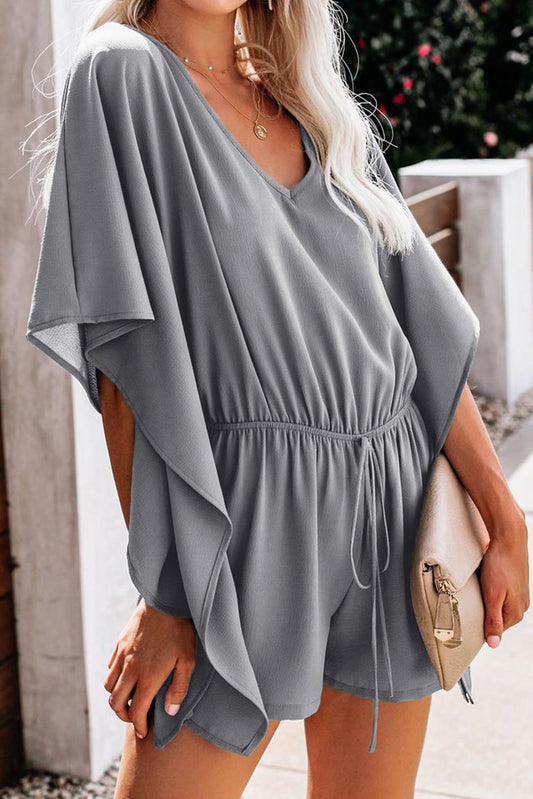 Antmvs Bat Sleeve V-Neck Chiffon Romper