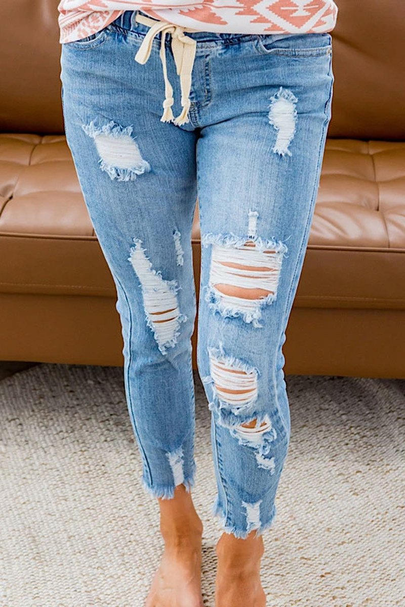 Antmvs Denim Hole Ripped Skinny Pants