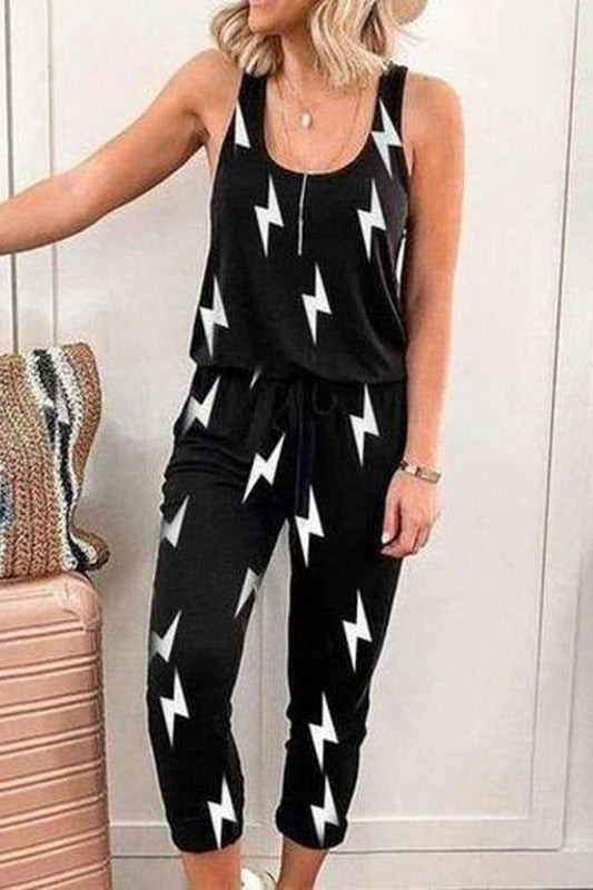 Antmvs Lightning Drawstring Waist Sleeveless Jumpsuit