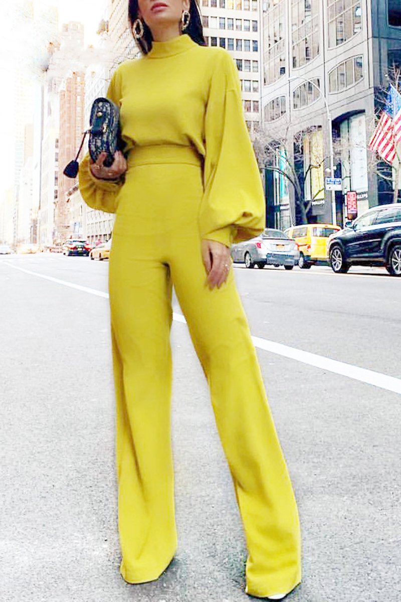 Antmvs Pure Color Back Slit Casual Jumpsuit