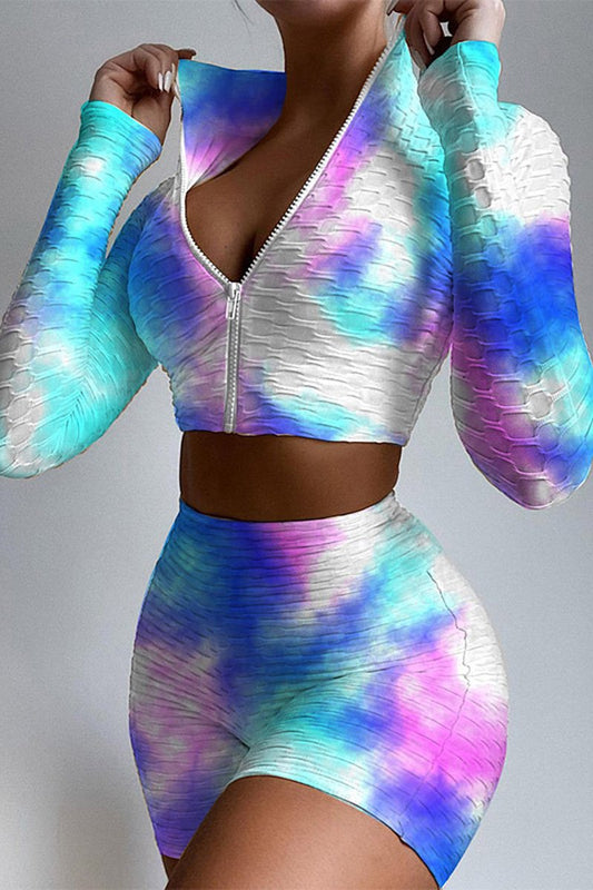 Antmvs Tie Dye Print Sport Shorts Two Piece Suits