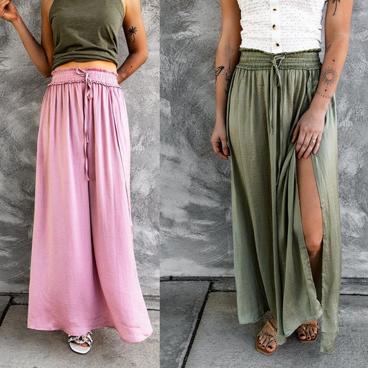 Antmvs Drawstring Side Slit Maxi Skirt