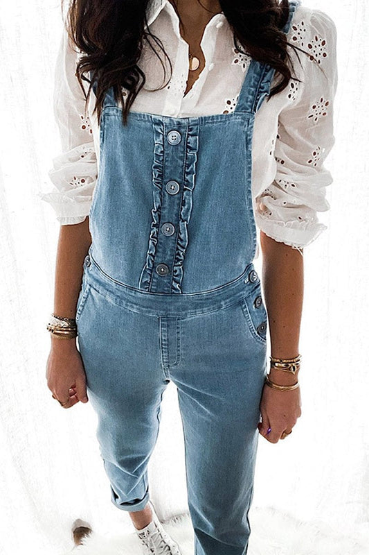 Antmvs Denim Button Casual Suspenders Jumpsuit