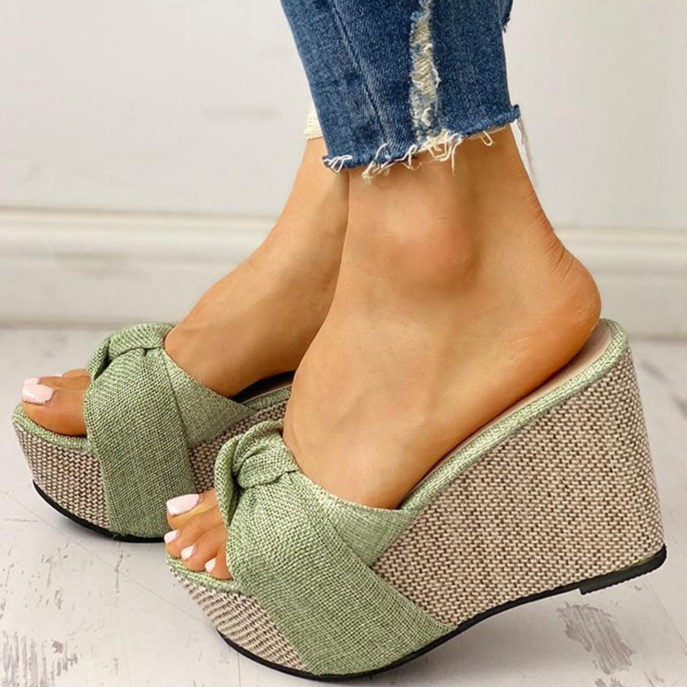 antmvs Bow Tied Slip on Leisure Platform Summer Sandals  Wedges High Heels Women Shoes Woman Mules Flip Flops