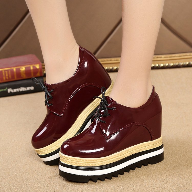 antmvs Brand Spring Casual Solid Women Shoes Patent Leather Lace-Up Loafers Platforms Sneakers British Style Ladies Oxfords W4