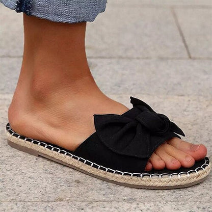 Back to school antmvs  Women's Bow Slippers  Summer Ladies Sandals Flat Woman Stripe Open Toe Slides Female Beach Shoes Women Slip On Footwear